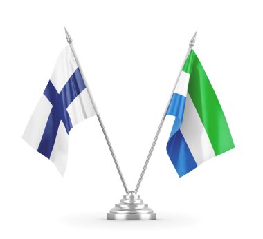 Sierra Leone ve Finlandiya bayrakları beyaz 3D görüntüleme üzerinde izole edildi