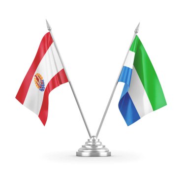 Sierra Leone ve Fransız Polinezya masa bayrakları beyaz 3D görüntüleme