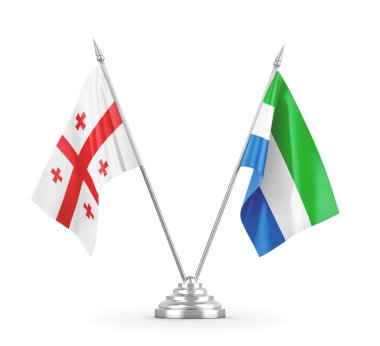 Sierra Leone ve Georgia masa bayrakları beyaz 3D görüntüleme üzerinde izole edildi