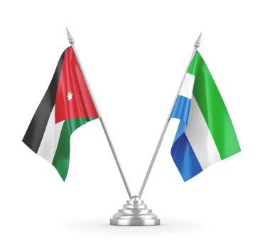 Sierra Leone ve Jordan masa bayrakları beyaz 3D görüntüleme üzerinde izole edildi