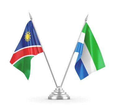 Sierra Leone ve Namibya masa bayrakları beyaz 3D görüntüleme üzerinde izole edildi