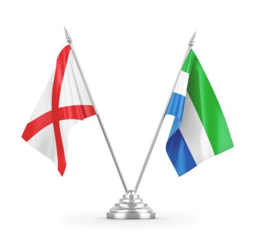 Sierra Leone ve Kuzey İrlanda masa bayrakları beyaz 3D görüntüleme üzerinde izole