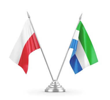 Sierra Leone ve Polonya bayrakları beyaz 3D görüntüleme üzerinde izole edildi