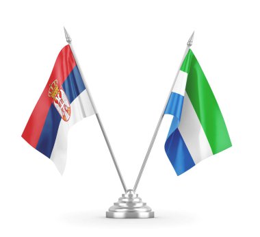 Sierra Leone ve Sırbistan 'ın bayrakları beyaz 3D rendelemede izole edildi