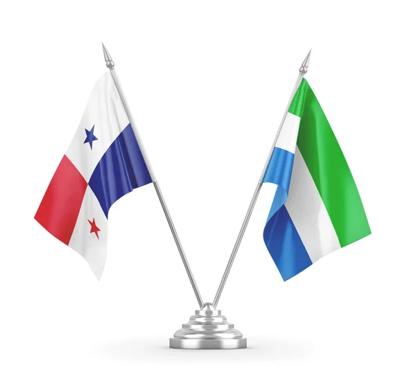 Sierra Leone und Panama Tischfahnen isoliert auf weißem 3D-Rendering — Stockfoto