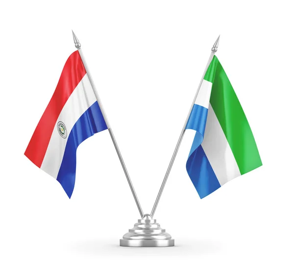 Sierra Leone en Paraguay tafelvlaggen geïsoleerd op witte 3D rendering — Stockfoto