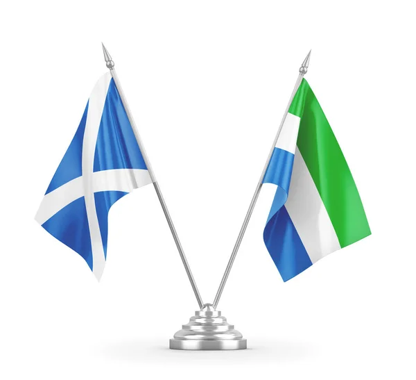 Sierra Leone and Scotland table flags isolated on white 3D rendering — Stock Photo, Image