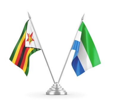 Sierra Leone ve Zimbabwe masa bayrakları beyaz 3D görüntüleme