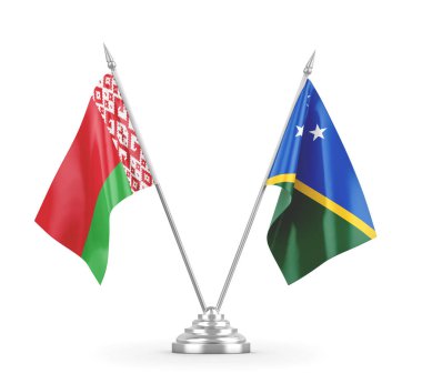 Solomon Adaları ve Belarus masa bayrakları beyaz 3D görüntüleme