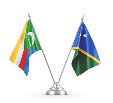 Solomon Adaları ve Komoros masa bayrakları beyaz 3D görüntüleme