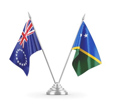 Solomon Adaları ve Cook Adaları masa bayrakları beyaz 3D görüntüleme