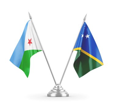 Solomon Adaları ve Cibuti masa bayrakları beyaz 3D görüntüleme