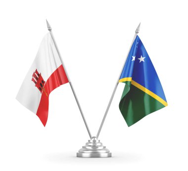 Solomon Adaları ve Cebelitarık masa bayrakları beyaz 3D görüntüleme