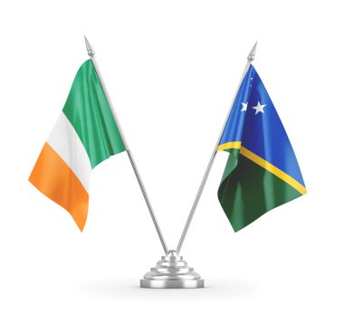 Solomon Adaları ve İrlanda masa bayrakları beyaz 3D görüntüleme