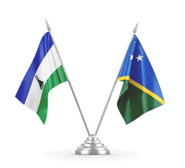 Solomon Adaları ve Lesotho masa bayrakları beyaz 3D görüntüleme