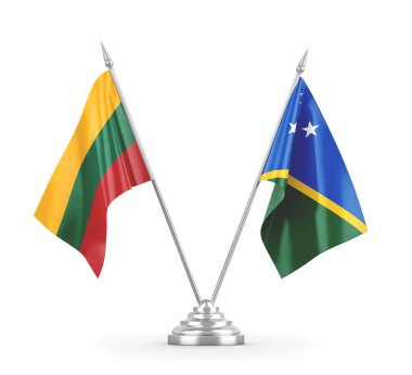 Solomon Adaları ve Litvanya masa bayrakları beyaz 3D görüntüleme