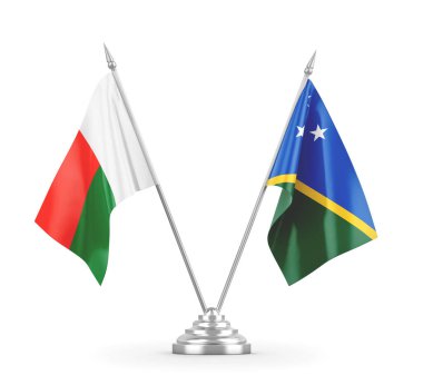 Solomon Adaları ve Madagaskar masa bayrakları beyaz 3D görüntüleme