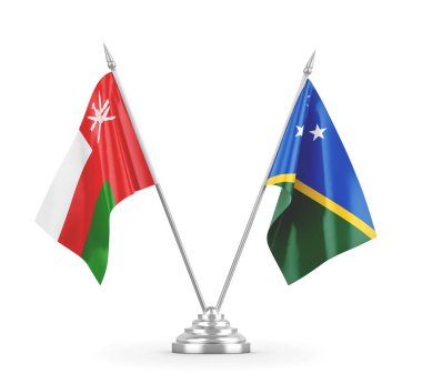 Solomon Adaları ve Umman masa bayrakları beyaz 3D görüntüleme