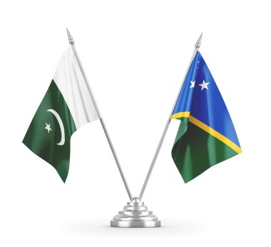 Solomon Adaları ve Pakistan masa bayrakları beyaz 3D görüntüleme