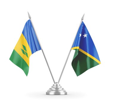 Solomon Adaları, Saint Vincent ve Grenadine masa bayrakları izole edildi.
