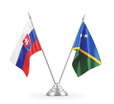 Solomon Adaları ve Slovakya masa bayrakları beyaz 3D görüntüleme