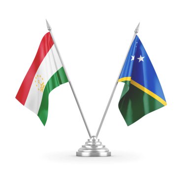 Solomon Adaları ve Tacikistan masa bayrakları beyaz 3D görüntüleme