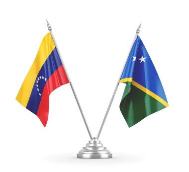 Solomon Adaları ve Venezuela masa bayrakları beyaz 3D görüntüleme