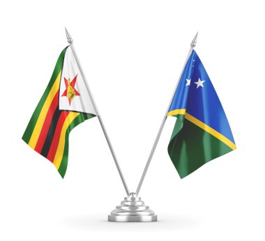 Solomon Adaları ve Zimbabwe masa bayrakları beyaz 3D görüntüleme