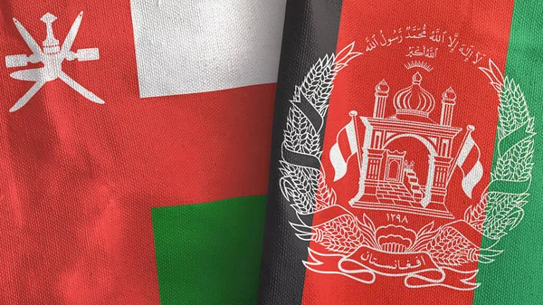 Afganistán y Omán dos banderas de tela textil representación 3D — Foto de Stock