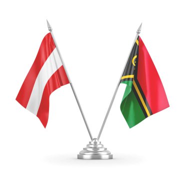 Vanuatu ve Avusturya masa bayrakları beyaz 3D görüntüleme üzerinde izole