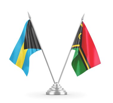 Vanuatu ve Bahamalar masa bayrakları beyaz 3D görüntüleme üzerinde izole