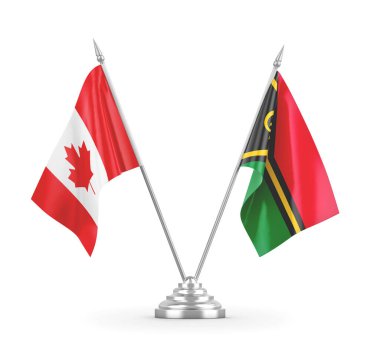 Vanuatu ve Kanada masa bayrakları beyaz 3D görüntüleme üzerinde izole