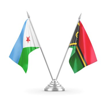 Vanuatu ve Cibuti masa bayrakları beyaz 3D görüntüleme üzerinde izole edildi