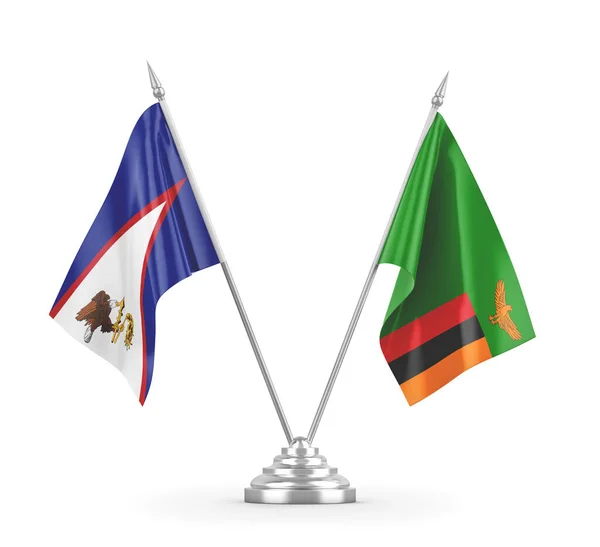Zambie a americké Samoa tabulky vlajky izolované na bílém 3D vykreslování — Stock fotografie