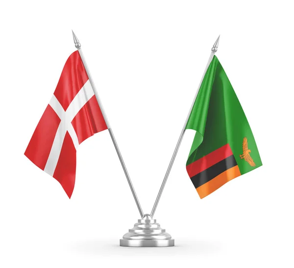 Zambie a Dánsko tabulky vlajky izolované na bílém 3D vykreslování — Stock fotografie