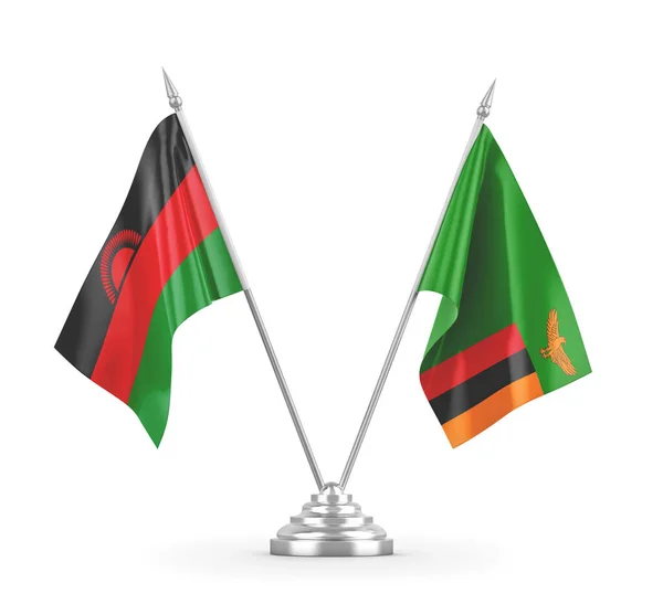 Banderas de mesa Zambia y Malawi aisladas en renderizado 3D blanco — Foto de Stock