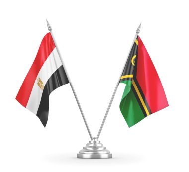 Vanuatu ve Mısır masa bayrakları beyaz 3D görüntüleme üzerinde izole