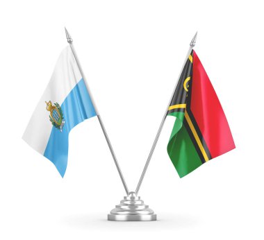 Vanuatu ve San Marino masa bayrakları beyaz 3D görüntüleme