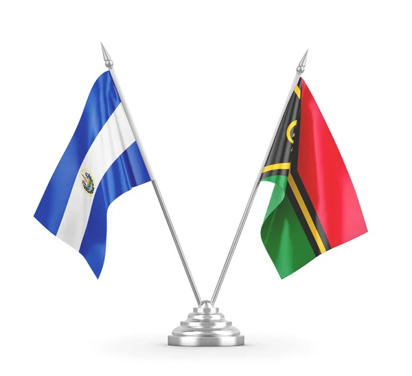 Banderas de mesa Vanuatu y El Salvador aisladas en renderizado 3D blanco — Foto de Stock