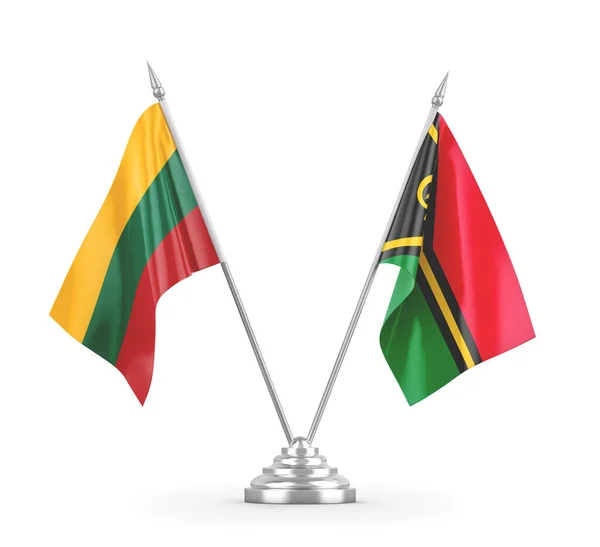 Banderas de mesa Vanuatu y Lituania aisladas en renderizado 3D blanco — Foto de Stock