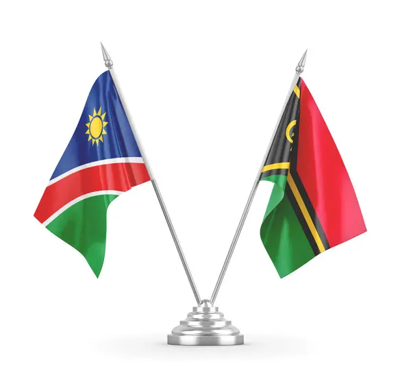 Vanuatu och Namibia bordsflaggor isolerade på vit 3D-rendering — Stockfoto