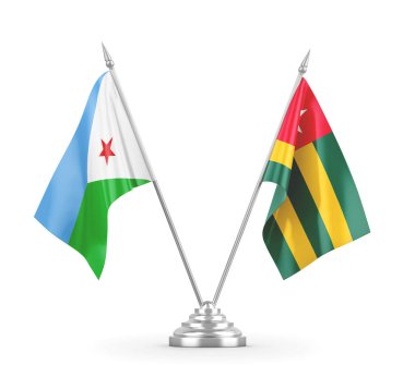 Togo ve Cibuti masa bayrakları beyaz 3D görüntüleme üzerinde izole