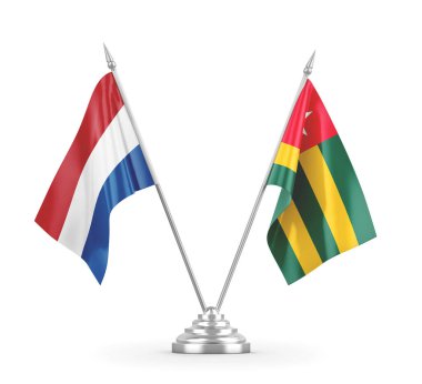 Togo ve Hollanda masa bayrakları beyaz 3D görüntüleme üzerinde izole