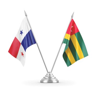 Togo ve Panama masa bayrakları beyaz 3D görüntüleme üzerinde izole