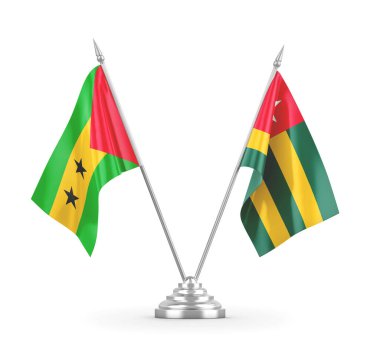 Togo ve Sao Tome ve Principe masa bayrakları beyaz 3D görüntüleme