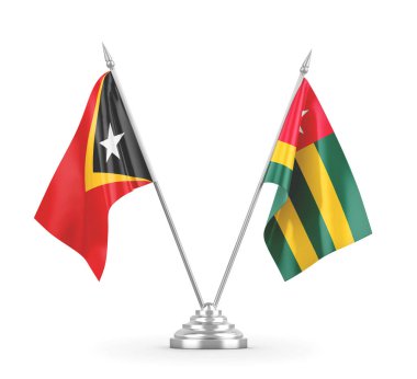 Togo ve Timor-Leste Doğu Timor masa bayrakları beyaz 3D görüntüleme