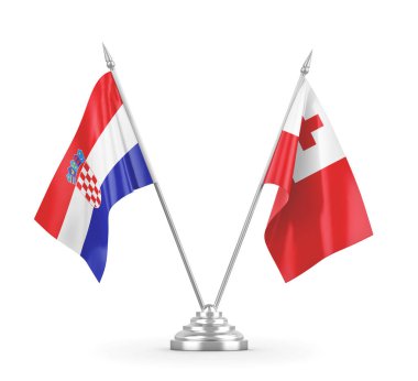 Tonga ve Hırvatistan bayrakları beyaz 3D rendelemede izole edildi