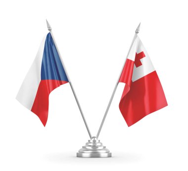 Tonga ve Çek Cumhuriyeti bayrakları beyaz 3D görüntüleme üzerinde izole edildi