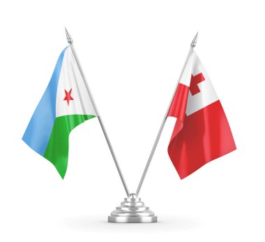 Tonga ve Cibuti masa bayrakları beyaz 3D görüntüleme üzerinde izole