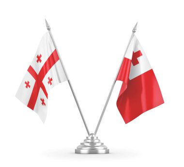 Tonga ve Georgia masa bayrakları beyaz 3D görüntüleme üzerinde izole edildi